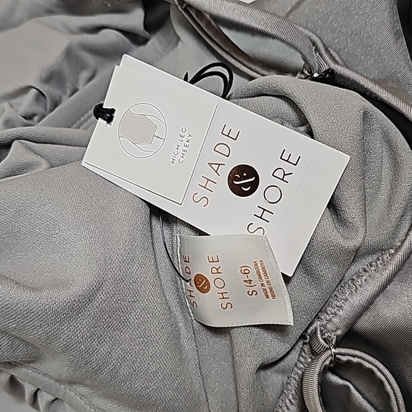 Shade & Shore Swimsuit Bathing Suit One Piece High Leg Cheeky Gray Silver S 4 6 - Picture 7 of 9